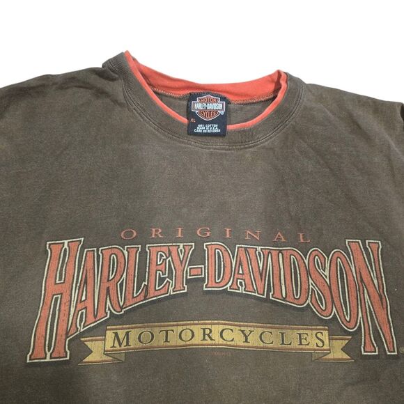 Harley-Davidson Vintage Brown and Orange Long Sleeve Shirt Size Xl - Picture 3 of 6